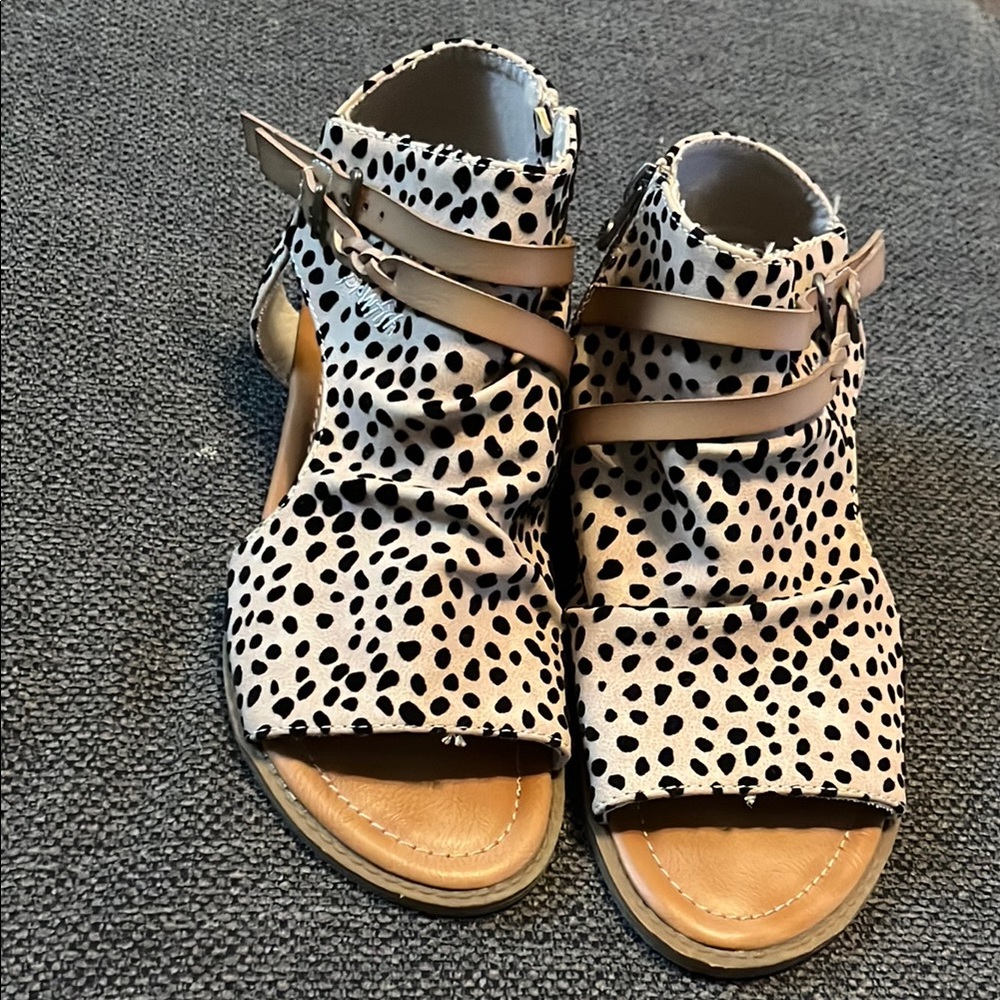 Blowfish Spotted Sandals with Tan Straps